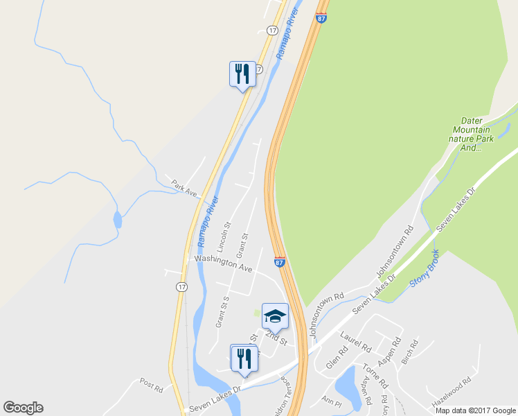 map of restaurants, bars, coffee shops, grocery stores, and more near 68 Grant Street in Sloatsburg