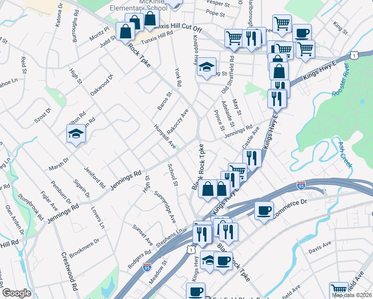 map of restaurants, bars, coffee shops, grocery stores, and more near 855 Black Rock Turnpike in Fairfield