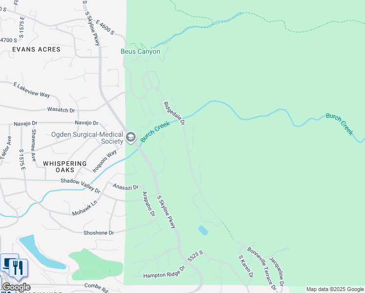 map of restaurants, bars, coffee shops, grocery stores, and more near 5091 Ridgedale Drive in Ogden