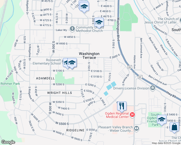 map of restaurants, bars, coffee shops, grocery stores, and more near 161 East 5100 South in Ogden