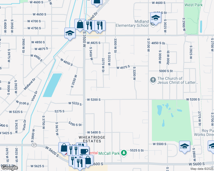map of restaurants, bars, coffee shops, grocery stores, and more near 3344 West 5125 South Street in Roy