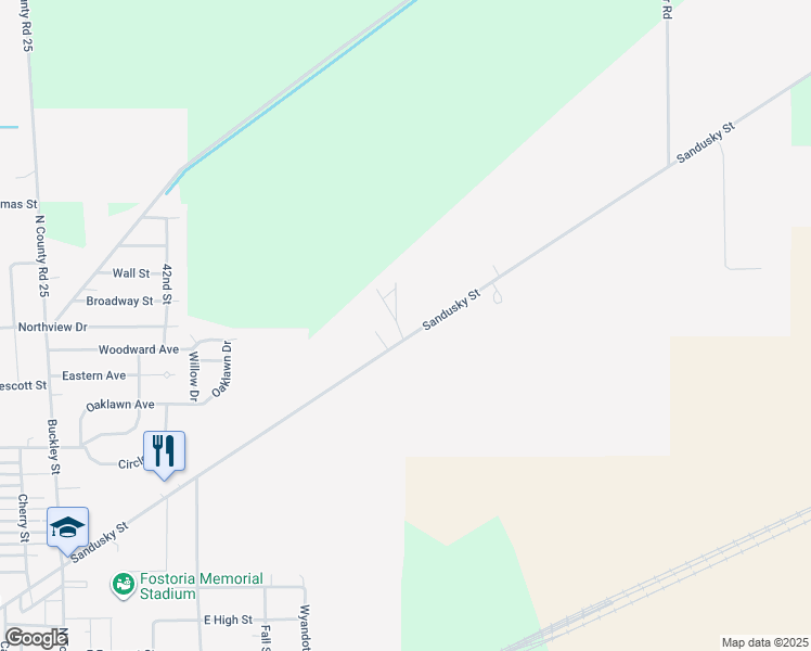 map of restaurants, bars, coffee shops, grocery stores, and more near 917 East Park Road in Fostoria