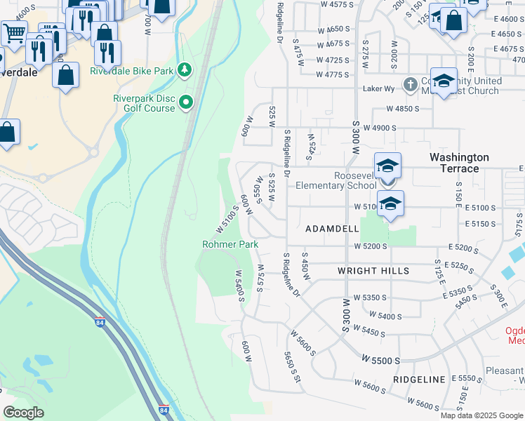map of restaurants, bars, coffee shops, grocery stores, and more near 5117 South 550 West in Ogden