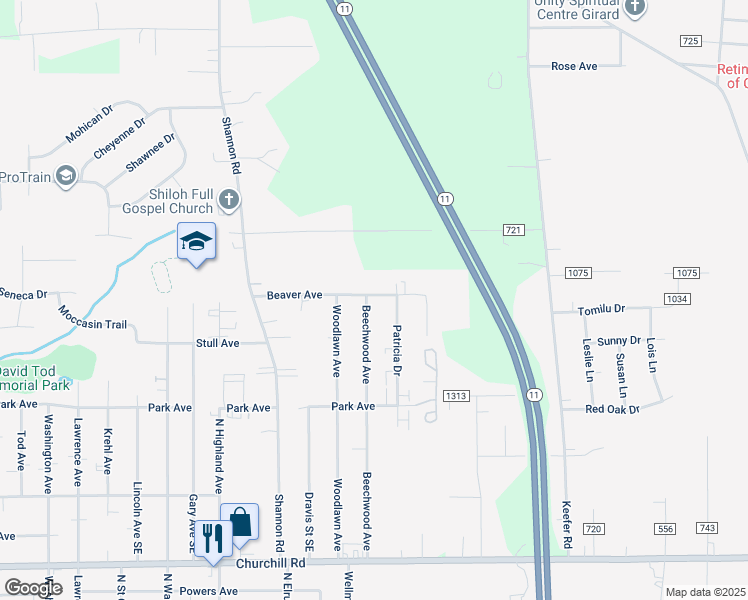 map of restaurants, bars, coffee shops, grocery stores, and more near 1181 Beechwood Avenue in Girard