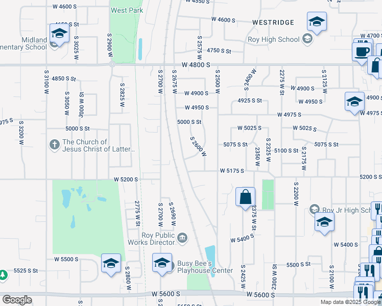 map of restaurants, bars, coffee shops, grocery stores, and more near 2656 West 5100 South in Roy