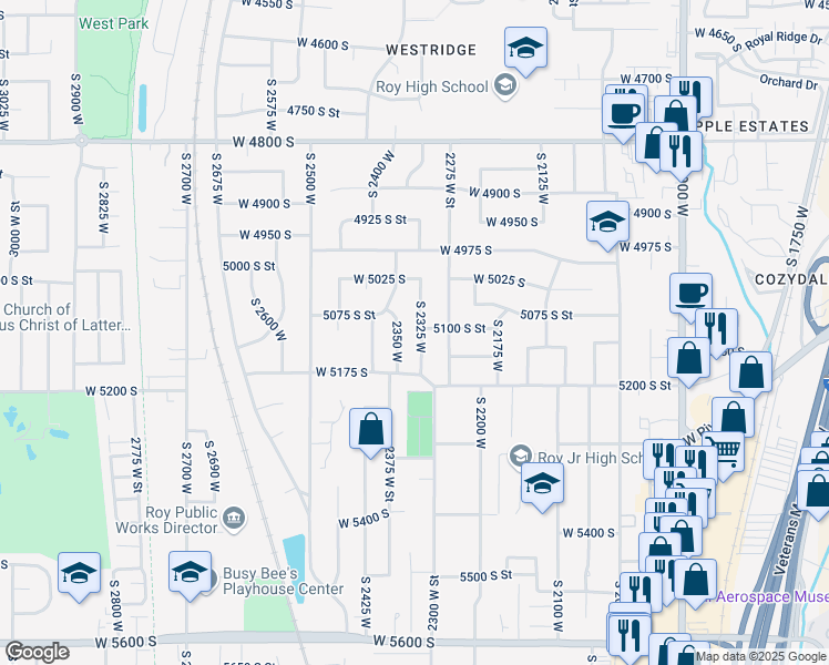 map of restaurants, bars, coffee shops, grocery stores, and more near 5107 South 2325 West in Roy