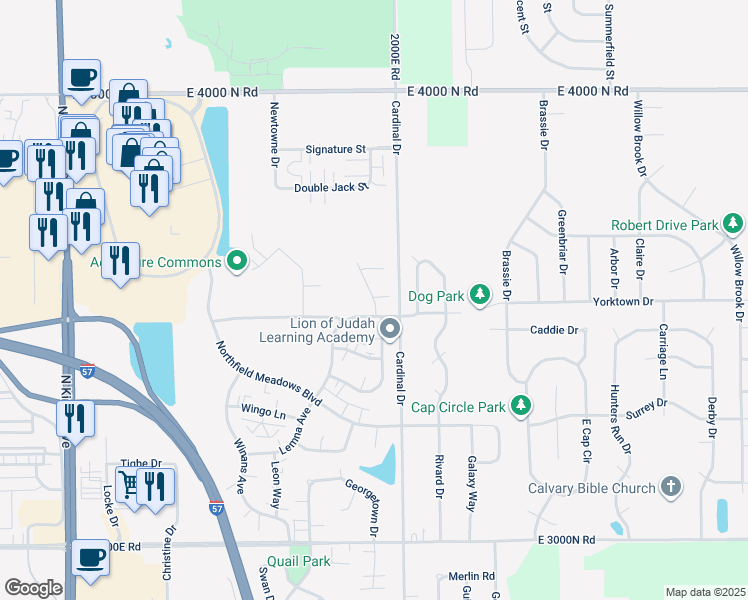 map of restaurants, bars, coffee shops, grocery stores, and more near 1582 Lemna Avenue in Bourbonnais