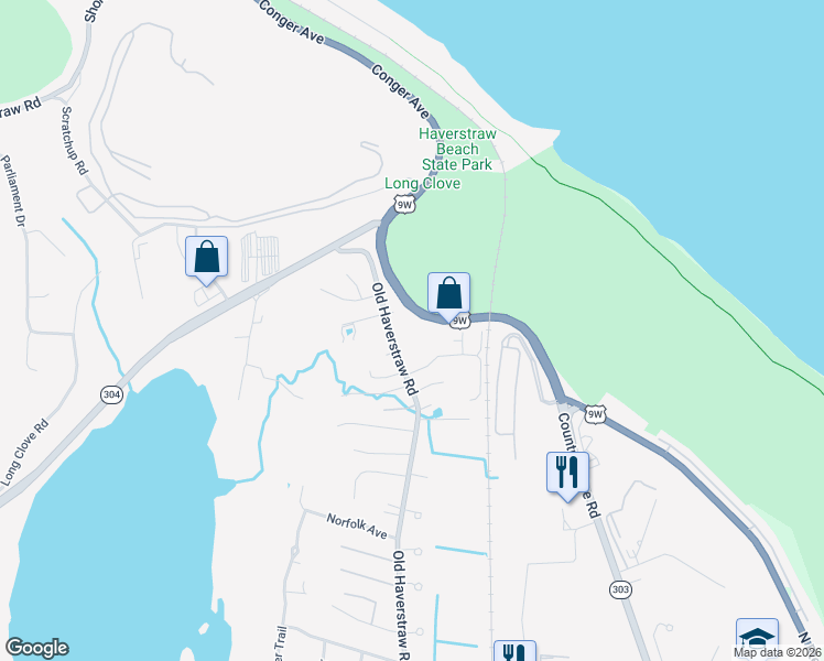 map of restaurants, bars, coffee shops, grocery stores, and more near 298 Old Haverstraw Road in Congers
