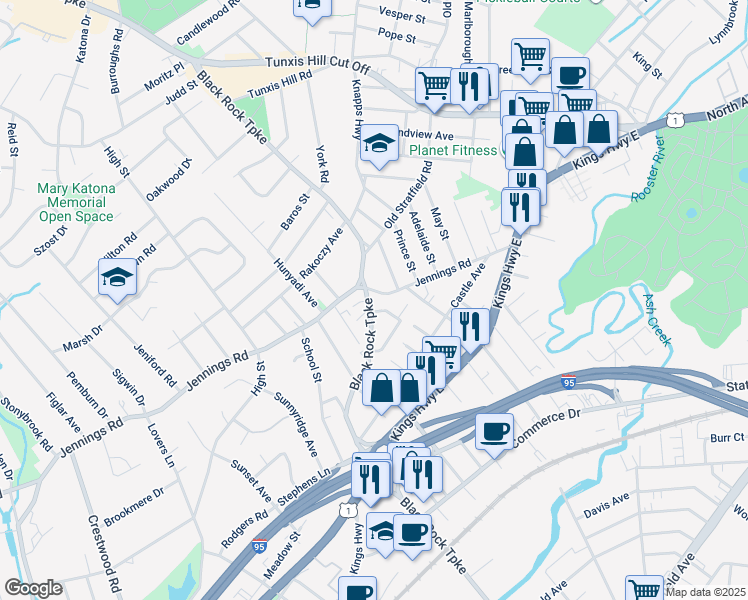 map of restaurants, bars, coffee shops, grocery stores, and more near 26 Poe Court in Fairfield