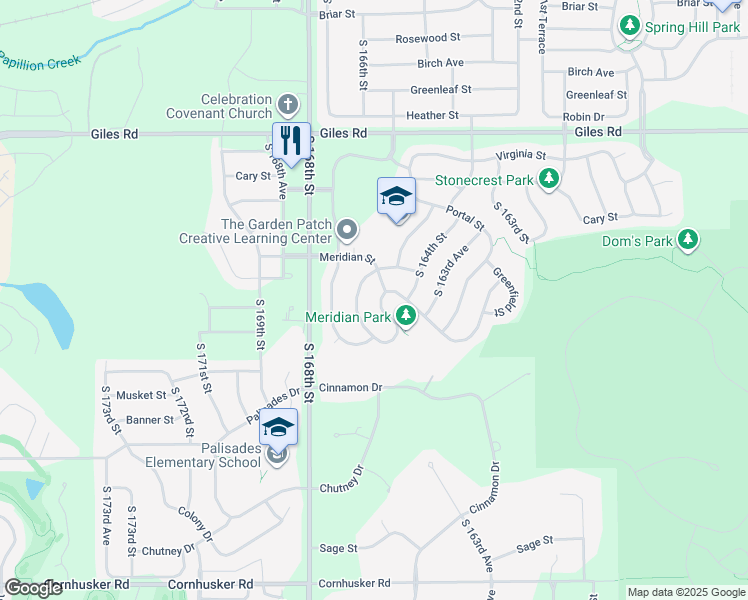 map of restaurants, bars, coffee shops, grocery stores, and more near 16527 Loop Street in Omaha