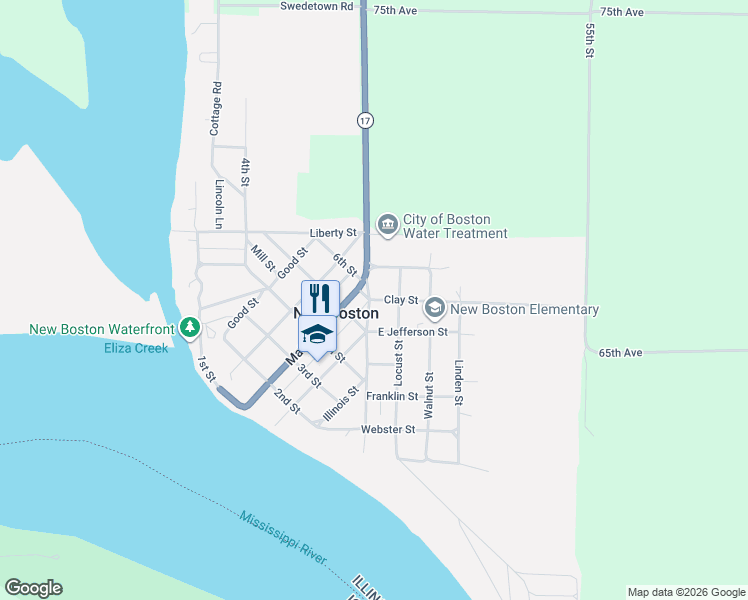 map of restaurants, bars, coffee shops, grocery stores, and more near 300 Clay Street in New Boston