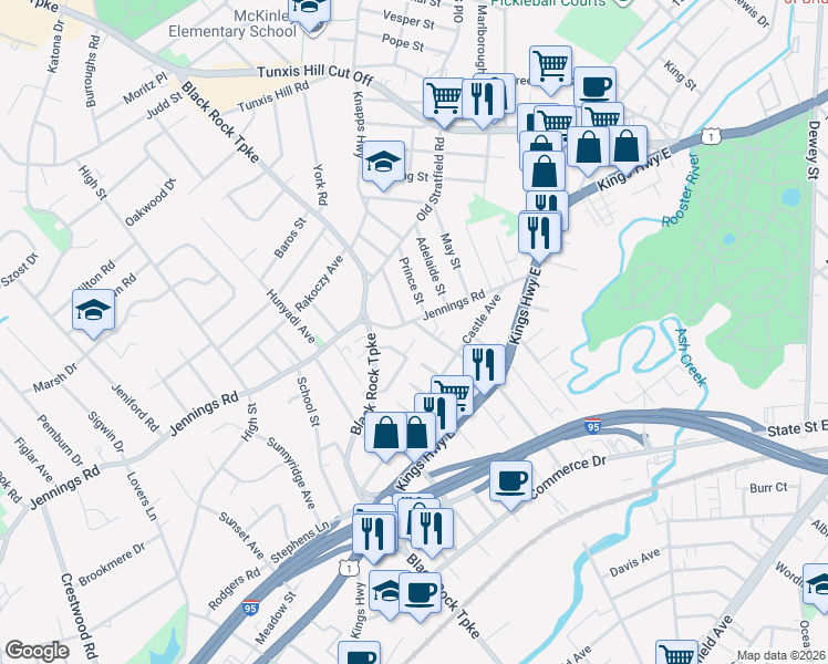 map of restaurants, bars, coffee shops, grocery stores, and more near 26 Poe Court in Fairfield