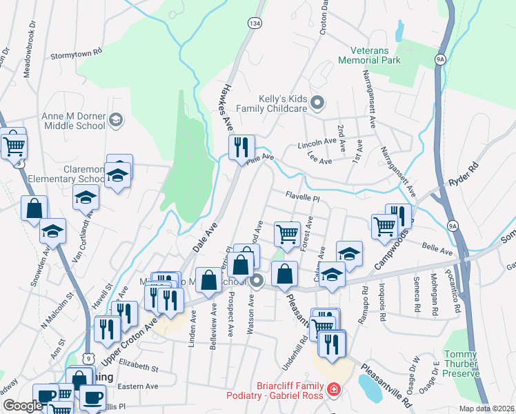 map of restaurants, bars, coffee shops, grocery stores, and more near 51 Sherwood Avenue in Ossining