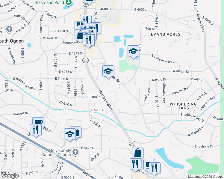 map of restaurants, bars, coffee shops, grocery stores, and more near 5079 Sunset Rdg in Ogden