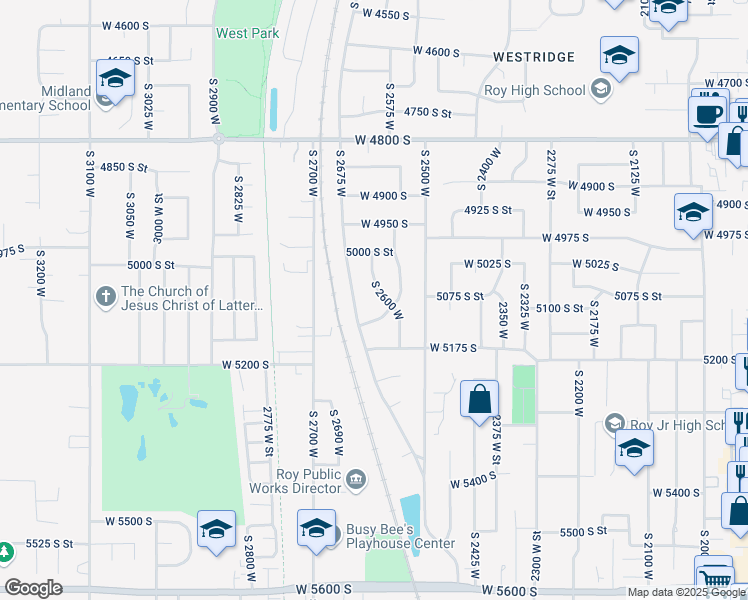 map of restaurants, bars, coffee shops, grocery stores, and more near 2656 West 5100 South in Roy