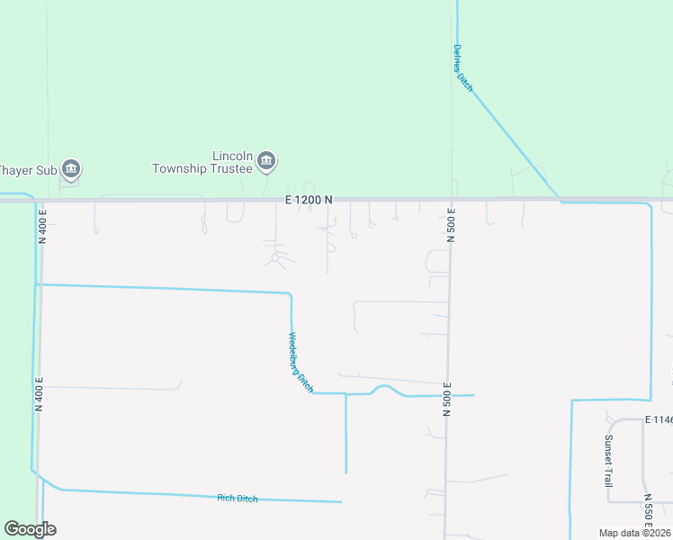 map of restaurants, bars, coffee shops, grocery stores, and more near 11837 North 470 East in De Motte