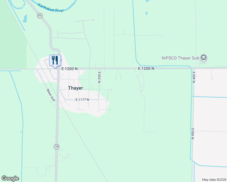 map of restaurants, bars, coffee shops, grocery stores, and more near 3405 1165N in De Motte