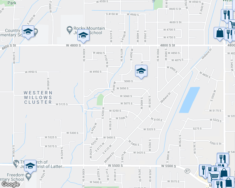 map of restaurants, bars, coffee shops, grocery stores, and more near 4148 West 5060 South in Roy
