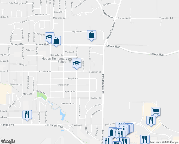 map of restaurants, bars, coffee shops, grocery stores, and more near 5698 Sycamore Road in Cheyenne