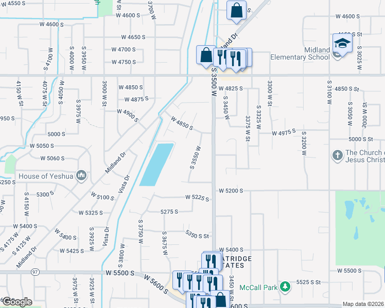 map of restaurants, bars, coffee shops, grocery stores, and more near 5117 South 3550 West in Roy
