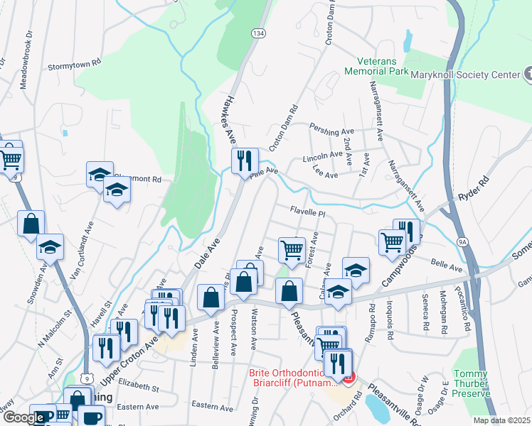 map of restaurants, bars, coffee shops, grocery stores, and more near 51 Sherwood Avenue in Ossining