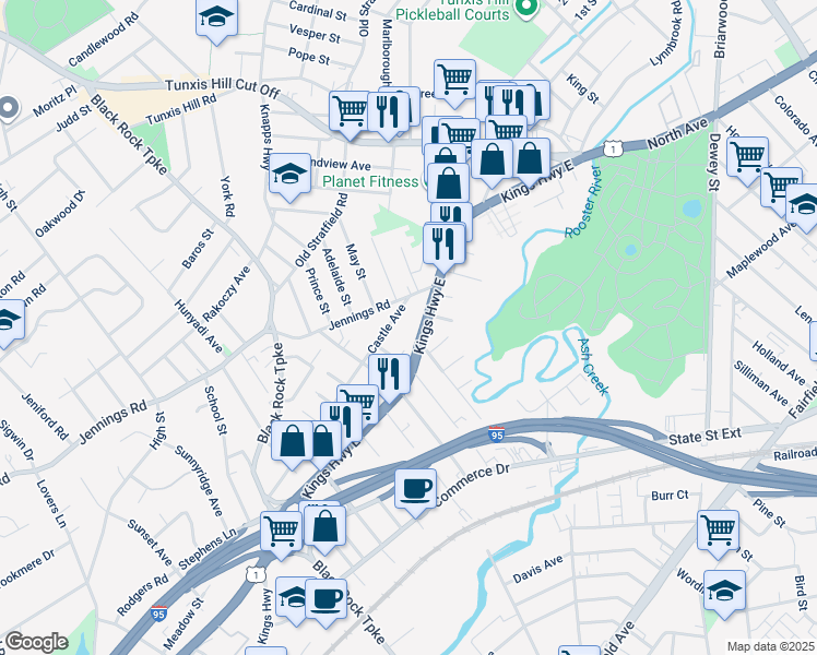 map of restaurants, bars, coffee shops, grocery stores, and more near 609 Kings Highway East in Fairfield