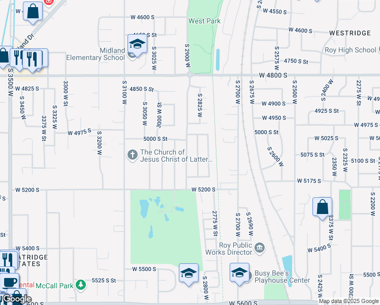 map of restaurants, bars, coffee shops, grocery stores, and more near 5062 South 2875 West in Roy