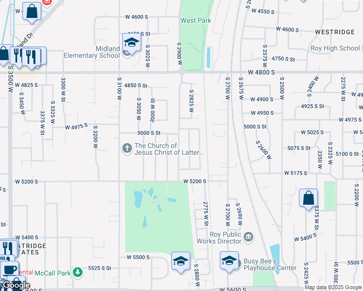 map of restaurants, bars, coffee shops, grocery stores, and more near 5062 South 2875 West in Roy