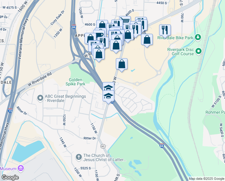 map of restaurants, bars, coffee shops, grocery stores, and more near 5098 South 1050 West in Ogden