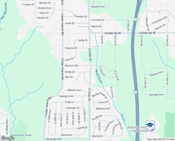 map of restaurants, bars, coffee shops, grocery stores, and more near 8779 South 25th Street in Bellevue