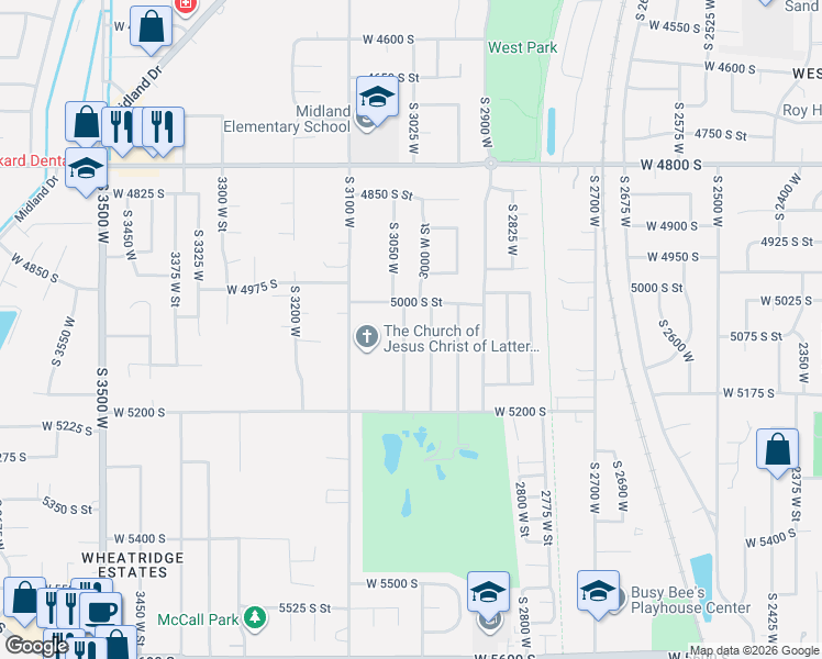 map of restaurants, bars, coffee shops, grocery stores, and more near 5011 South 3025 West in Roy