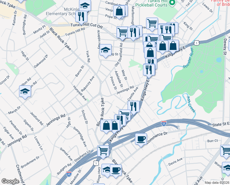 map of restaurants, bars, coffee shops, grocery stores, and more near 29 Adelaide Street in Fairfield