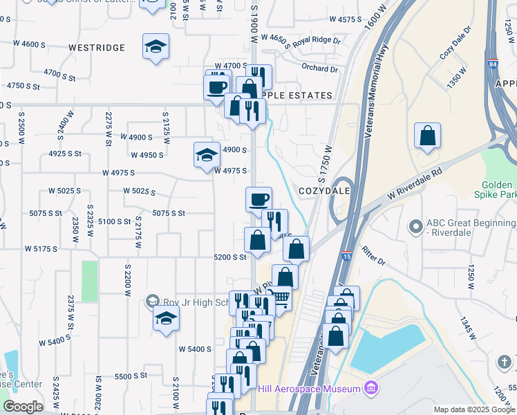 map of restaurants, bars, coffee shops, grocery stores, and more near 5051 South 1900 West in Roy