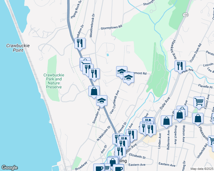 map of restaurants, bars, coffee shops, grocery stores, and more near 9 Hudson View Hill in Ossining