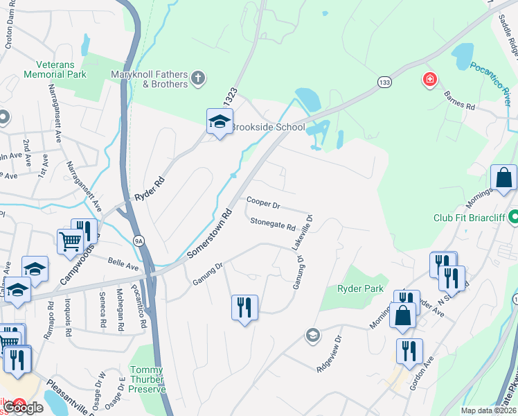 map of restaurants, bars, coffee shops, grocery stores, and more near 3 Cooper Drive in Ossining