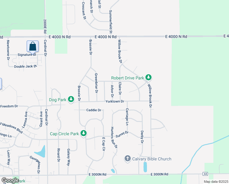 map of restaurants, bars, coffee shops, grocery stores, and more near 1695 Arbor Drive in Bourbonnais