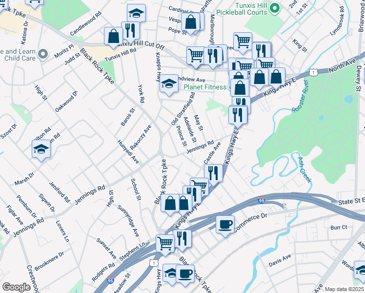 map of restaurants, bars, coffee shops, grocery stores, and more near 60 Bibbins Avenue in Fairfield