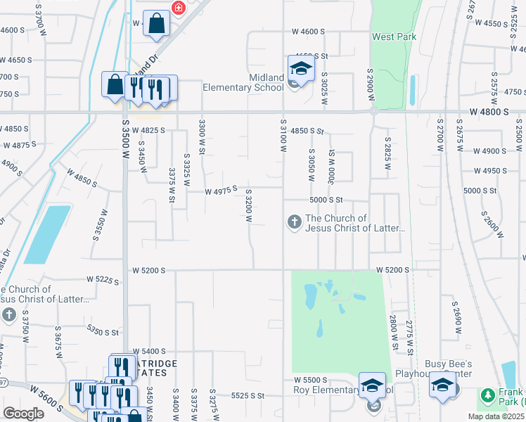 map of restaurants, bars, coffee shops, grocery stores, and more near 3153 West 5025 South in Roy