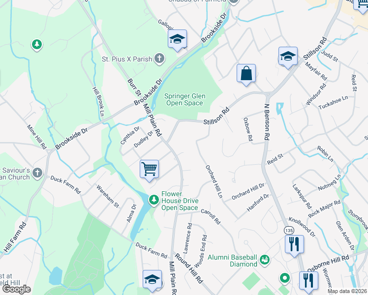 map of restaurants, bars, coffee shops, grocery stores, and more near 40 Ferguson Drive in Fairfield