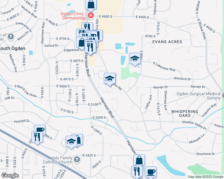 map of restaurants, bars, coffee shops, grocery stores, and more near 5036 South 1340 East in Ogden
