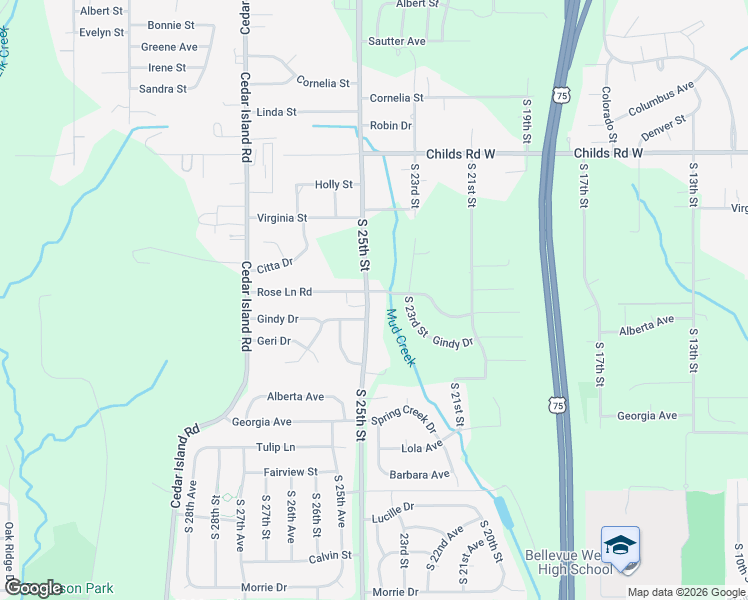 map of restaurants, bars, coffee shops, grocery stores, and more near 8779 South 25th Street in Bellevue