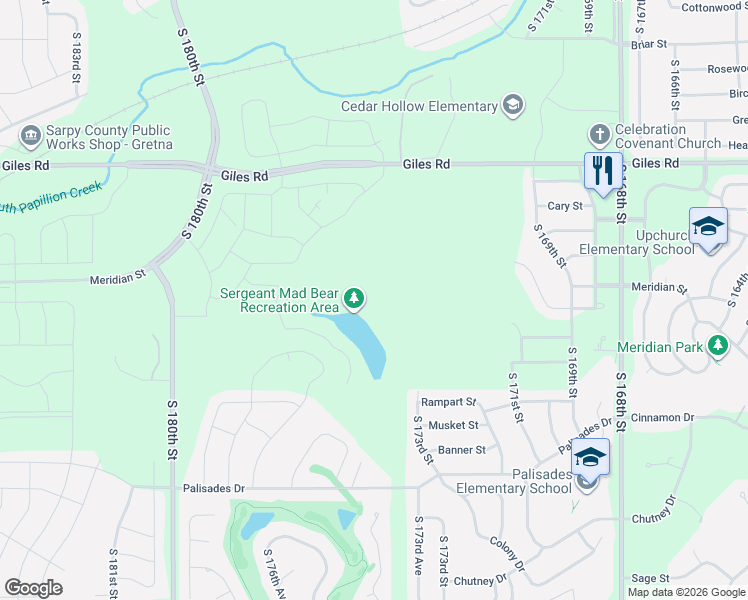 map of restaurants, bars, coffee shops, grocery stores, and more near 9102 South 173rd Street in Omaha