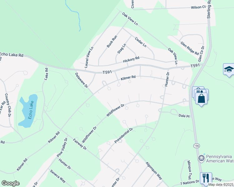 map of restaurants, bars, coffee shops, grocery stores, and more near 4118 Rose Tree Circle in Tobyhanna