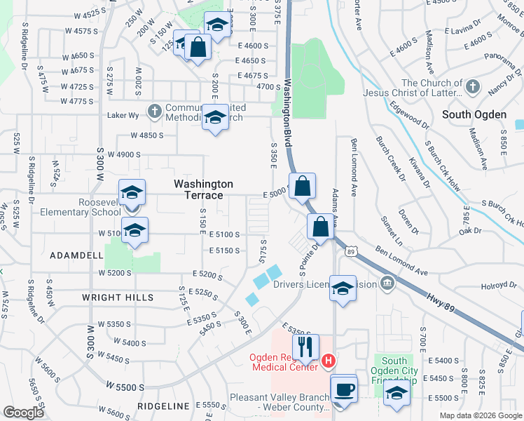 map of restaurants, bars, coffee shops, grocery stores, and more near 350 East 5000 South in Ogden