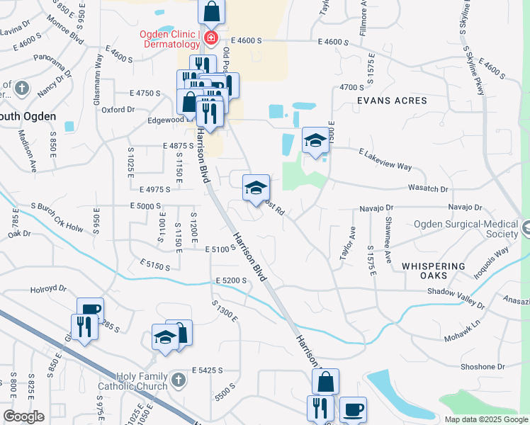 map of restaurants, bars, coffee shops, grocery stores, and more near 5036 South 1340 East in Ogden