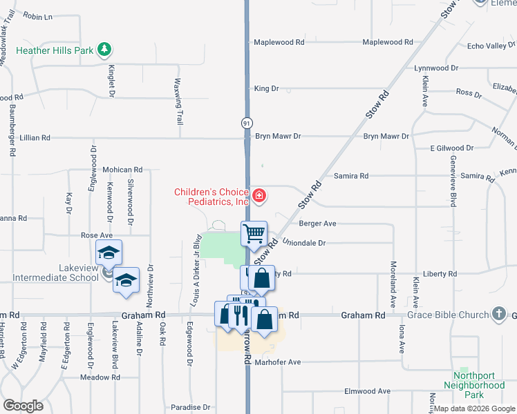map of restaurants, bars, coffee shops, grocery stores, and more near 3925 Darrow Road in Stow
