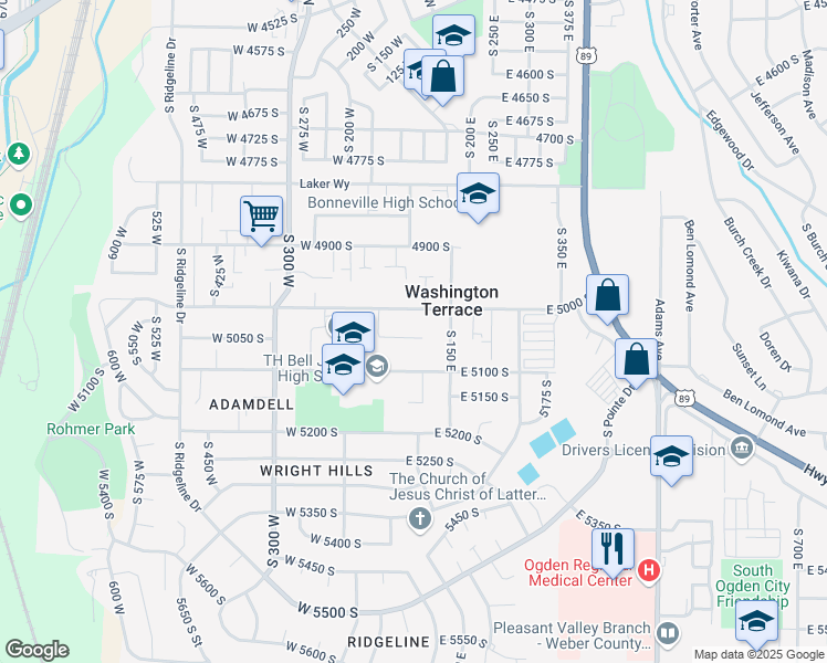 map of restaurants, bars, coffee shops, grocery stores, and more near 106 East 5050 South in Ogden