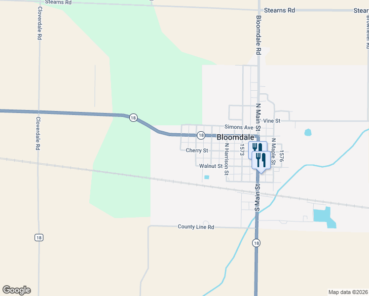 map of restaurants, bars, coffee shops, grocery stores, and more near 512 Cherry St in Bloomdale