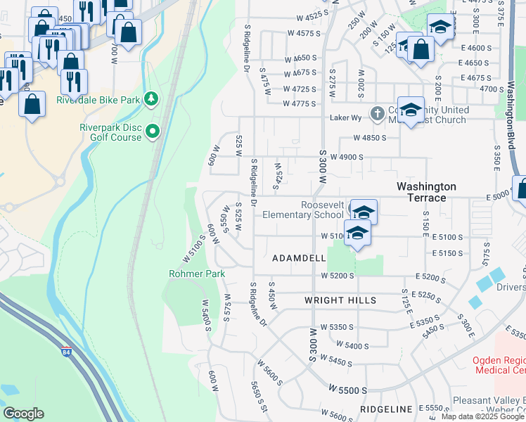 map of restaurants, bars, coffee shops, grocery stores, and more near 480 West 5050 South in Ogden