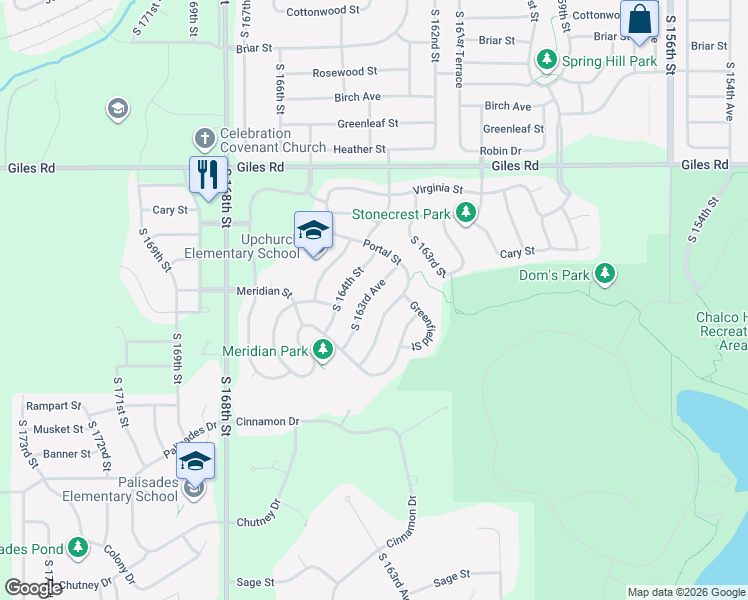 map of restaurants, bars, coffee shops, grocery stores, and more near 8629 South 163rd Avenue in Omaha